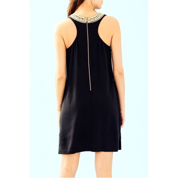 Like new Lilly Pulitzer Carlotta black shift dress with gold stitching details - Picture 2 of 9